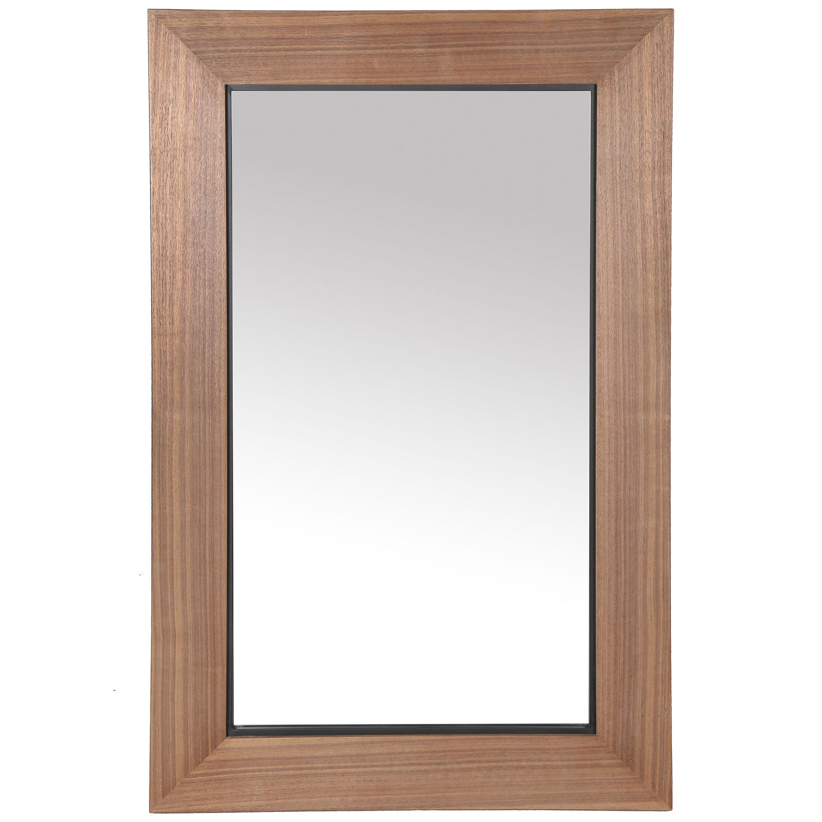 A broad walnut-toned frame and slim black inner trim refine this rectangular mirror || CMI4004B || front_studio
