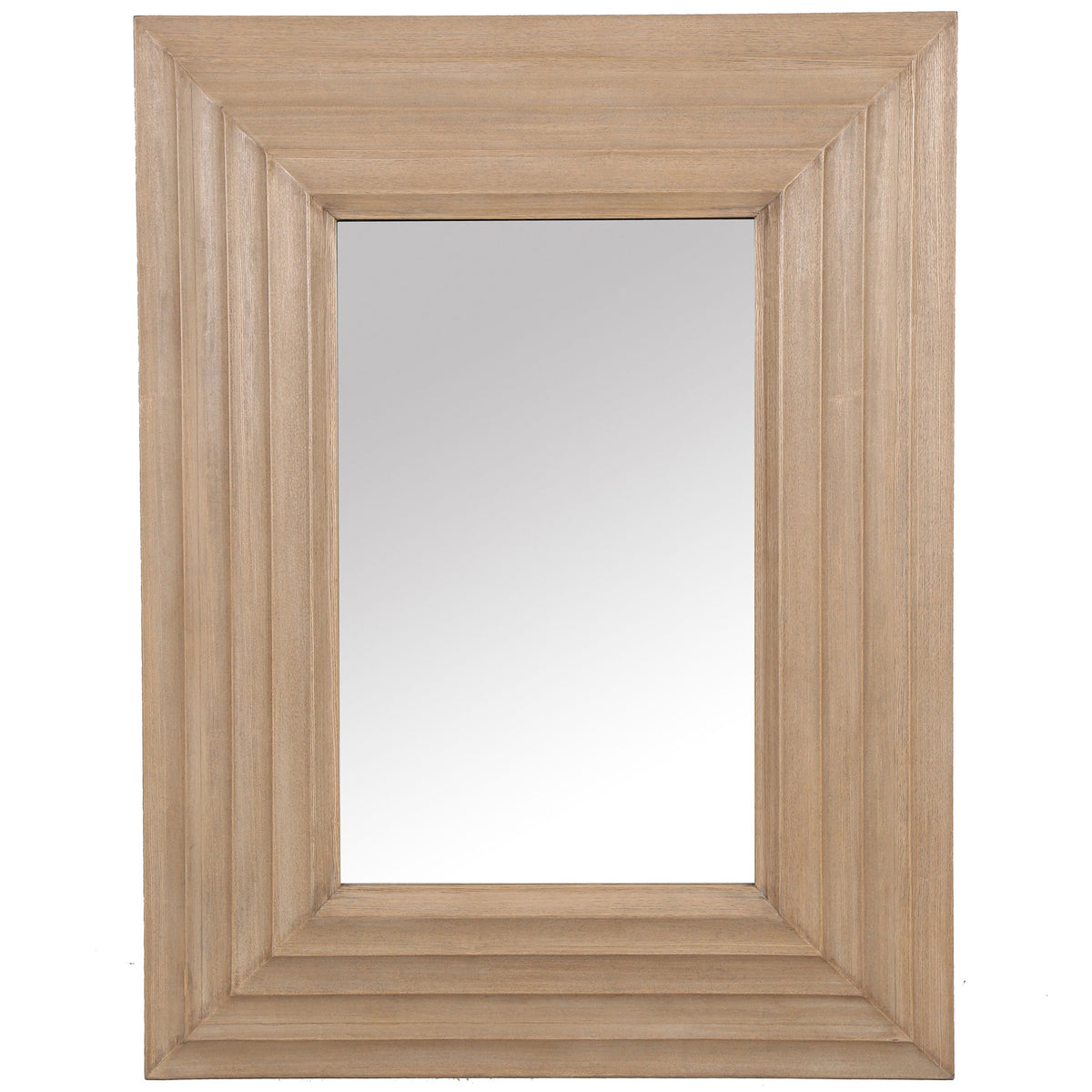 A wide natural wood frame with layered contours warms up this tall rectangular mirror || CMI4005A || front_studio