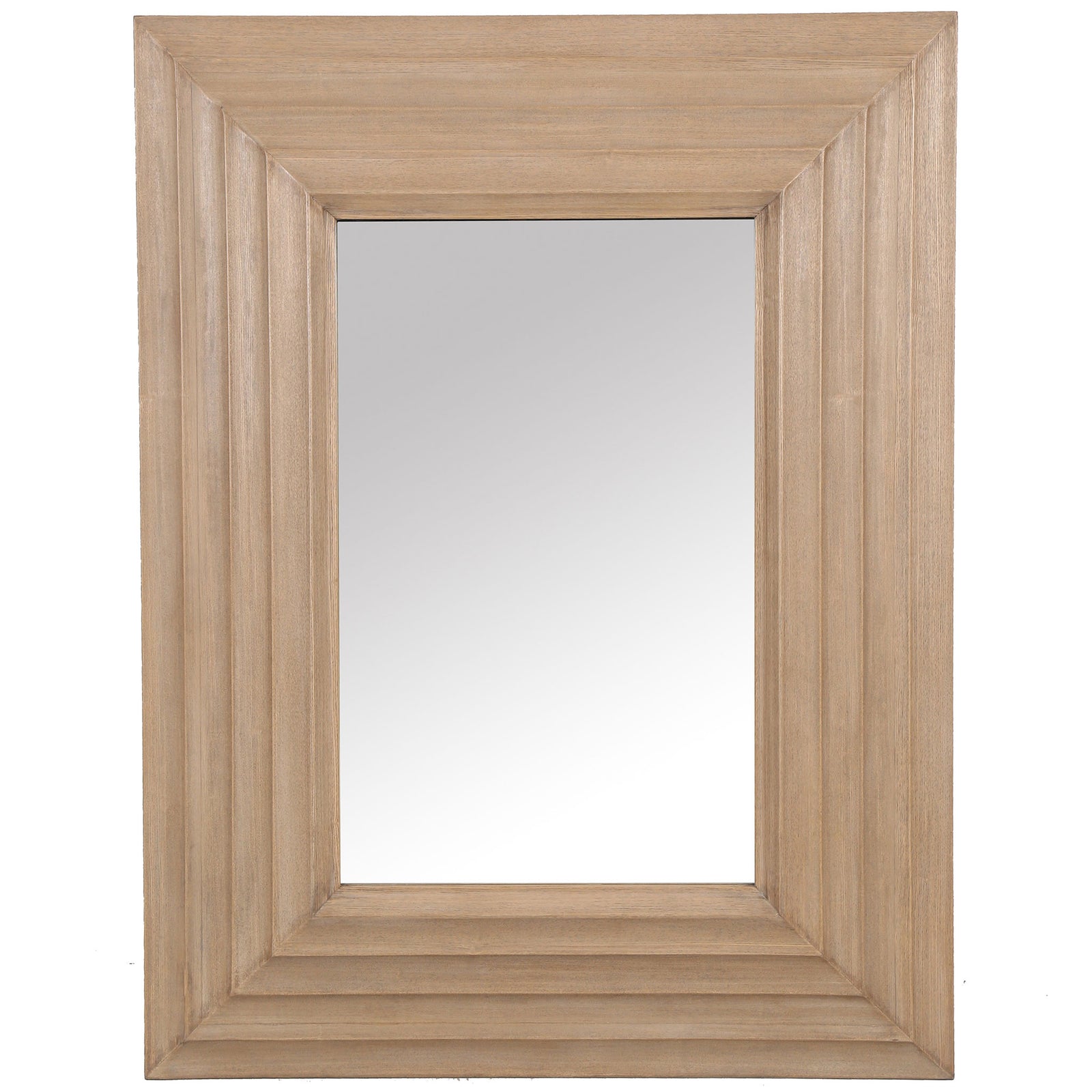 A wide natural wood frame with layered contours warms up this tall rectangular mirror || CMI4005A || front_studio
