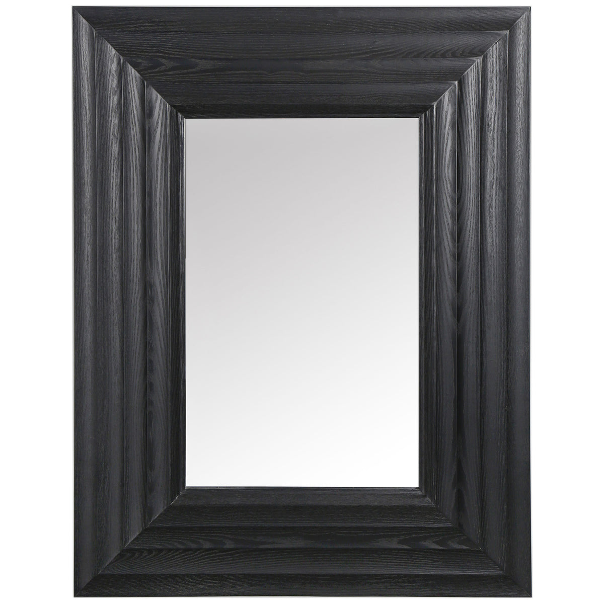A bold, stepped black wood frame with visible grain surrounds the tall rectangular mirror || CMI4005C || front_studio