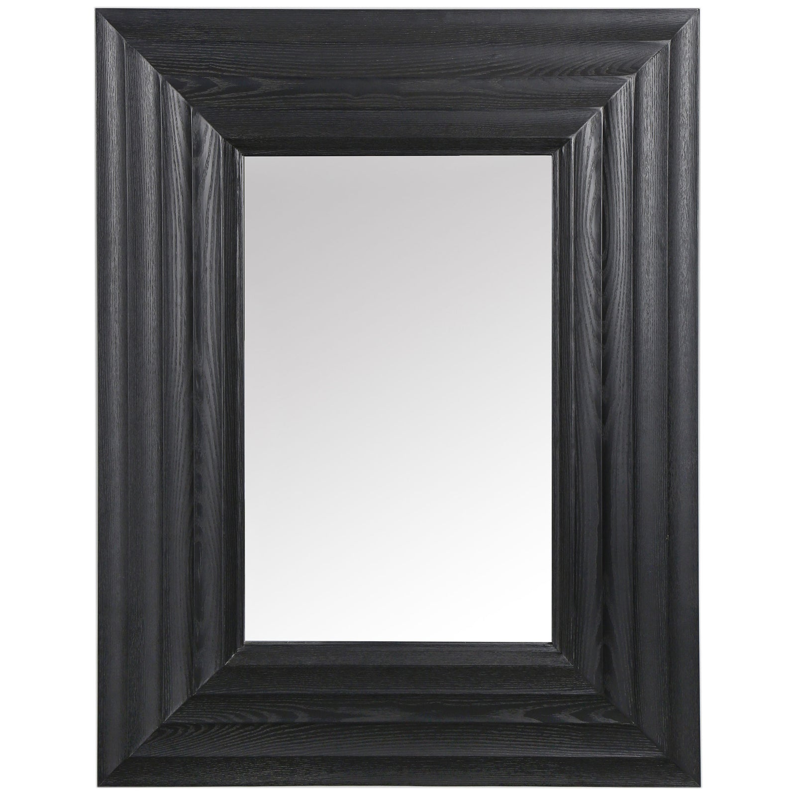 A bold, stepped black wood frame with visible grain surrounds the tall rectangular mirror || CMI4005C || front_studio
