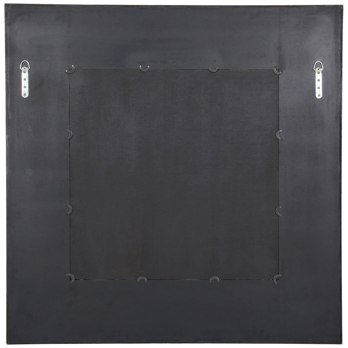 A black backing and two metal hanging brackets support the square mirror. || CMI4007A || back_studio
