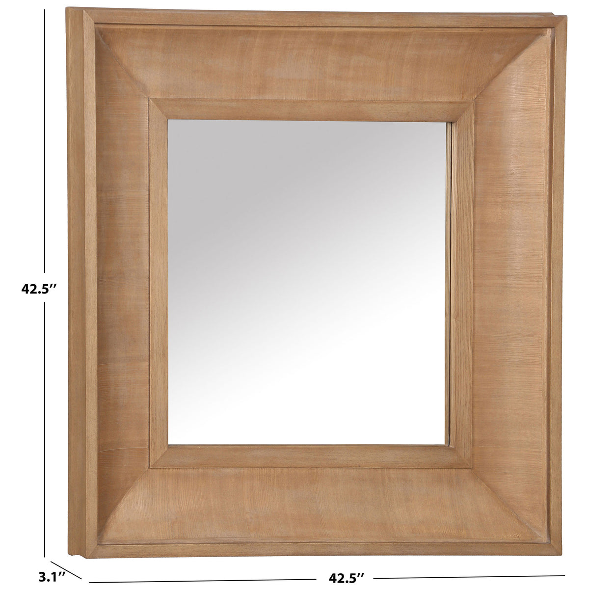The natural wood-tone square mirror measures 42.5 inches wide and high and 3.1 inches deep. || CMI4007A || dimension_studio