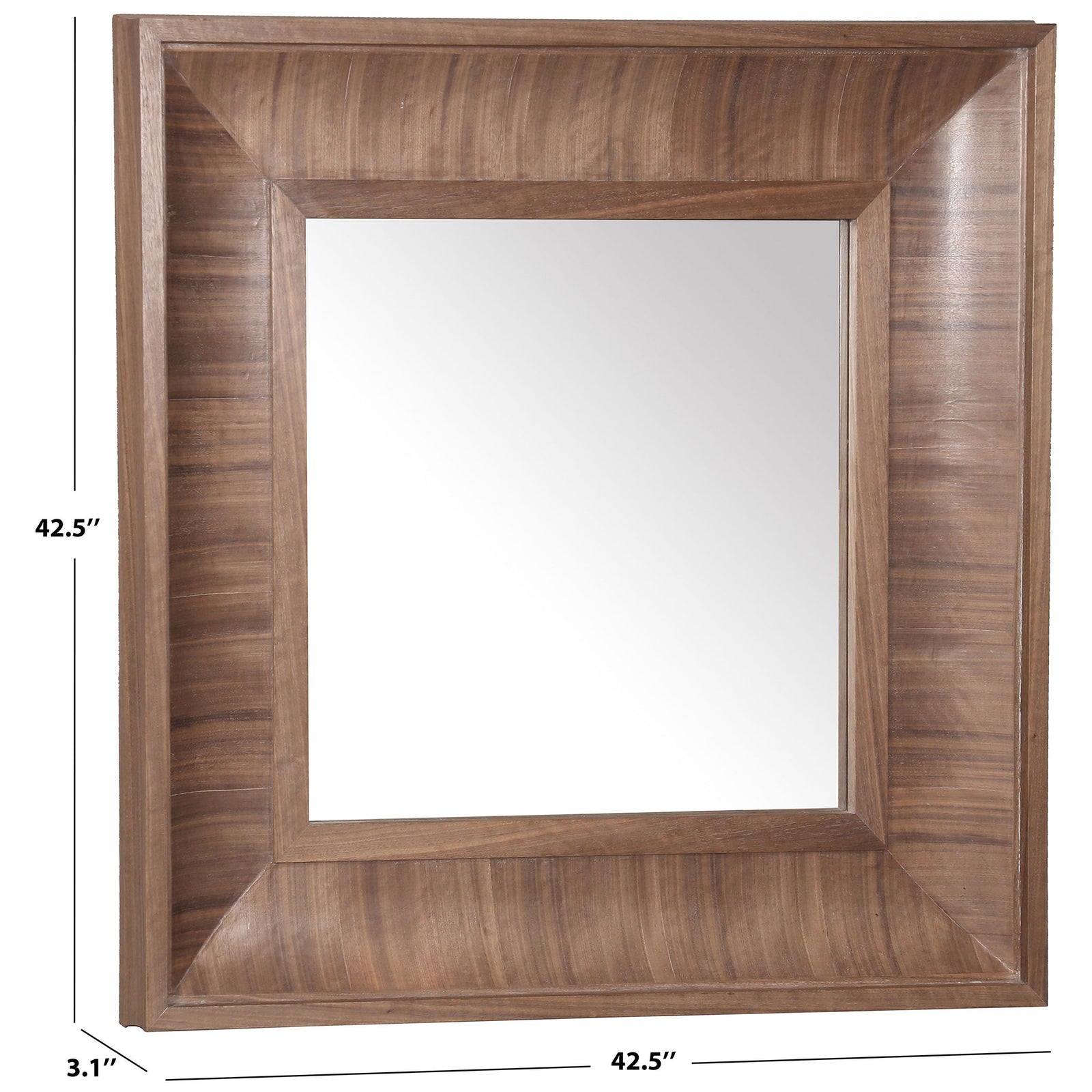 The walnut-tone square mirror measures 42.5 inches across and 3.1 inches deep. || CMI4007B || dimension_studio