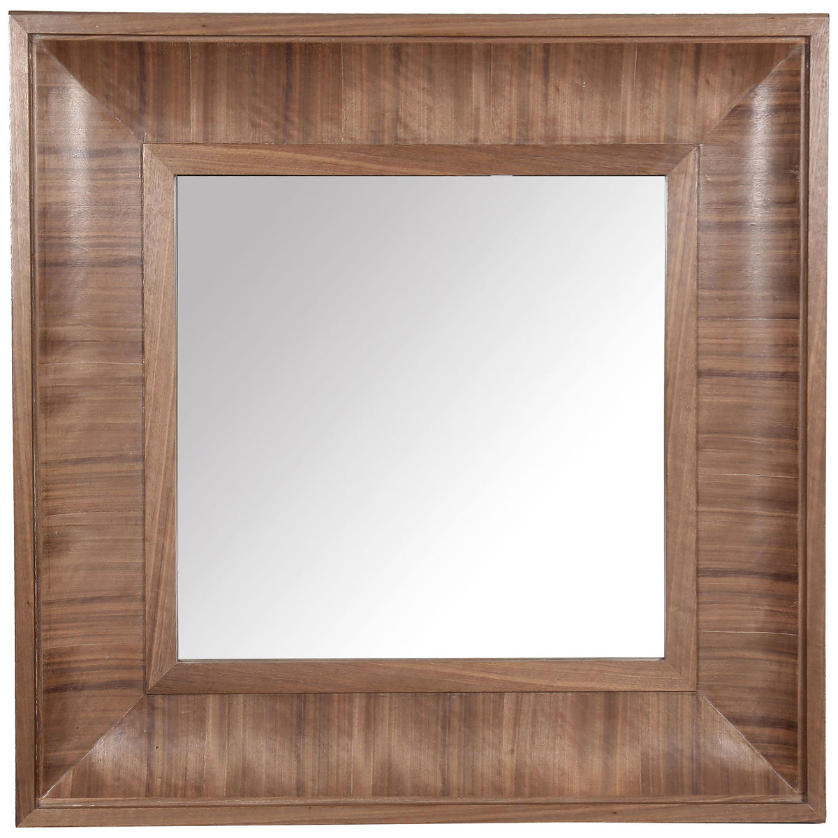 A square reflective panel pairs with a richly grained walnut-tone frame and mitered corners. || CMI4007B || front_studio