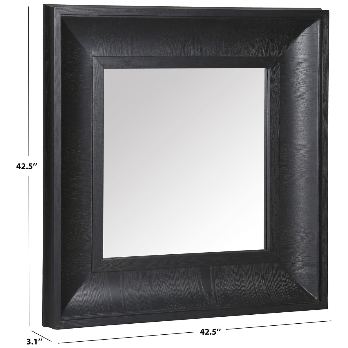 The square black-framed mirror measures 42.5 inches on each side with a 3.1-inch depth. || CMI4007C || dimension_studio