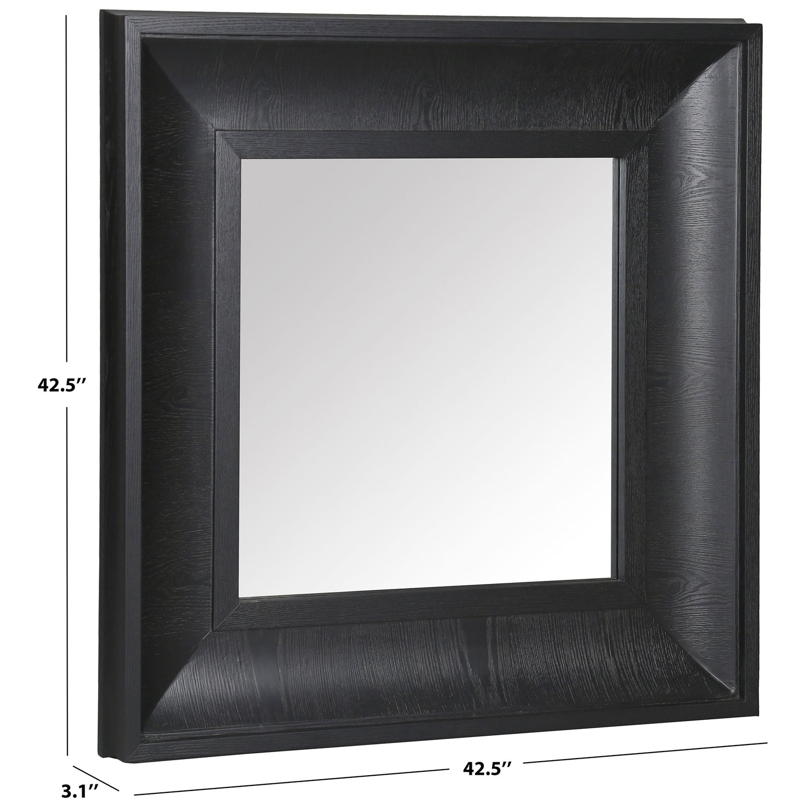 The square black-framed mirror measures 42.5 inches on each side with a 3.1-inch depth. || CMI4007C || dimension_studio