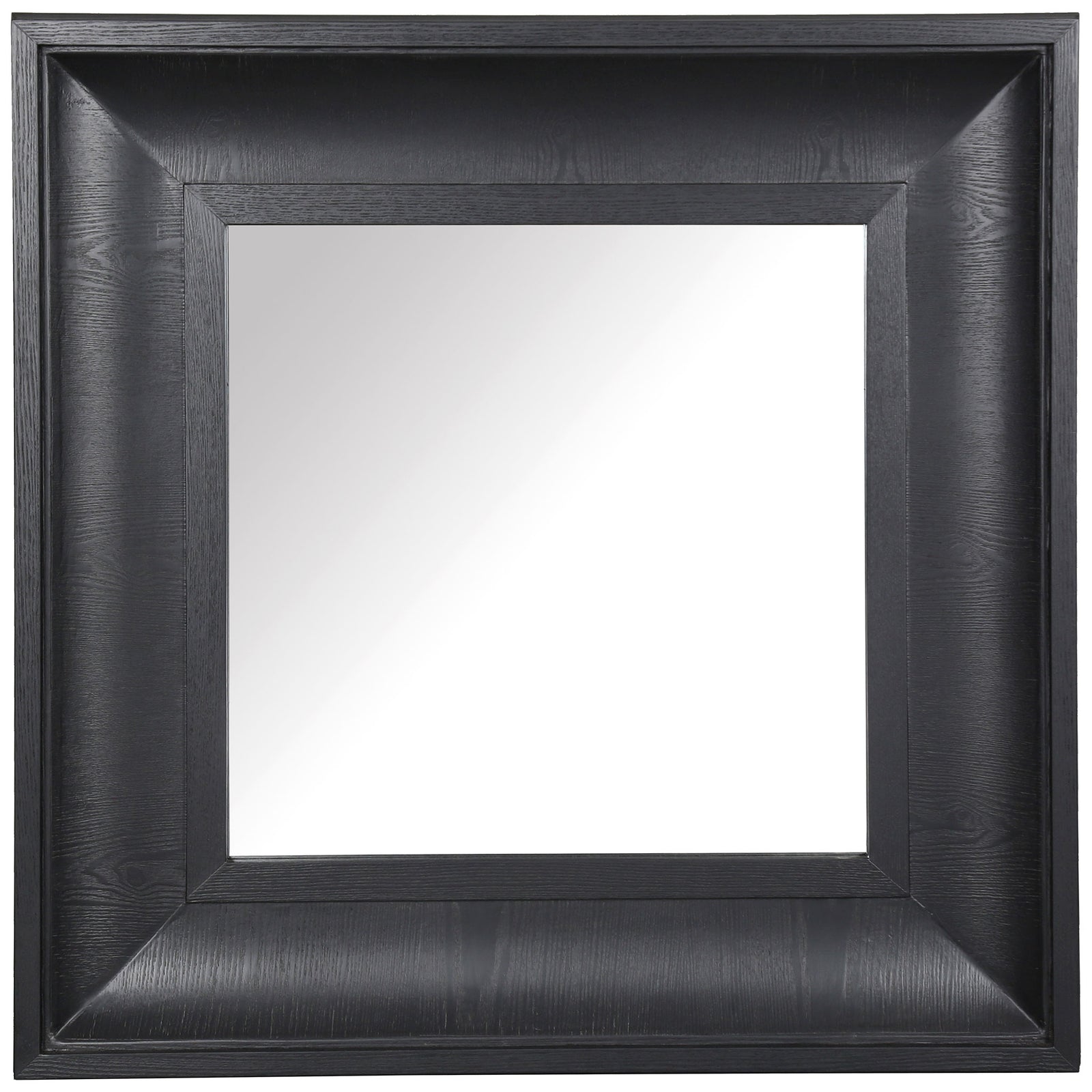 A reflective square is bordered by a bold, black wood-grain frame with sculpted bevels. || CMI4007C || front_studio