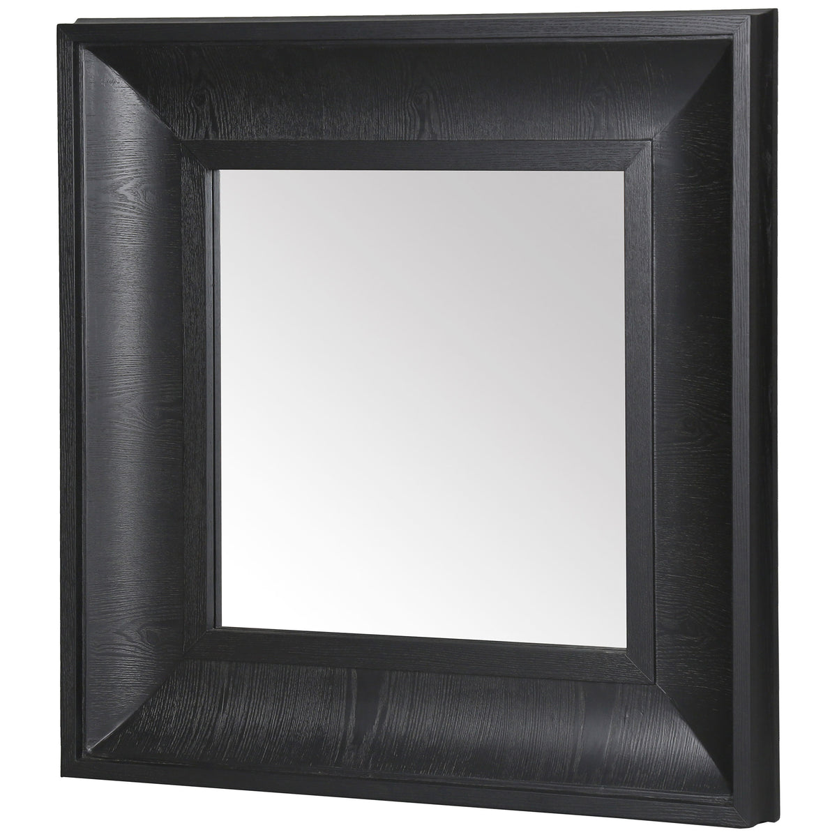 Deep black molding with a textured finish surrounds the inset square mirror. || CMI4007C || front_angle_studio