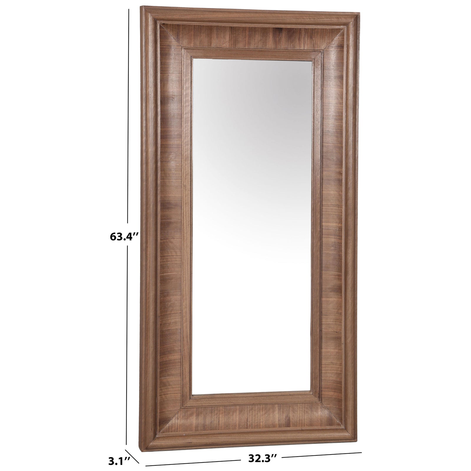 The walnut-toned mirror measures 32.3 inches wide, 63.4 inches high, and 3.1 inches deep. || CMI4008B || dimension_studio