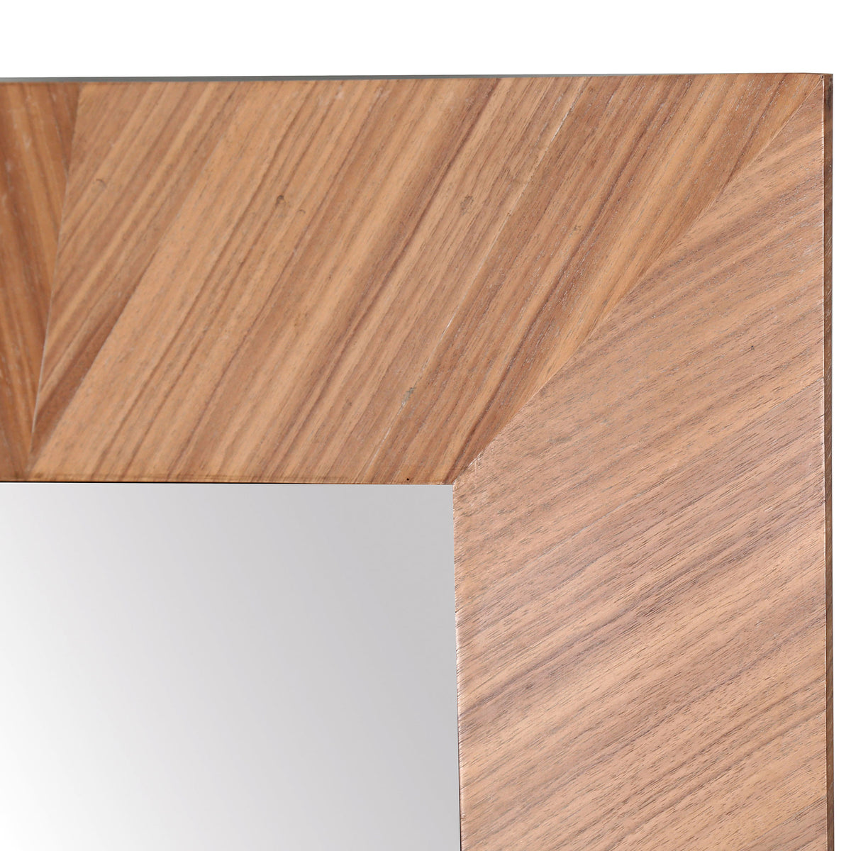 Walnut-toned veneer meets at a crisp corner beside the reflective glass || CMI4009B || detail_studio
