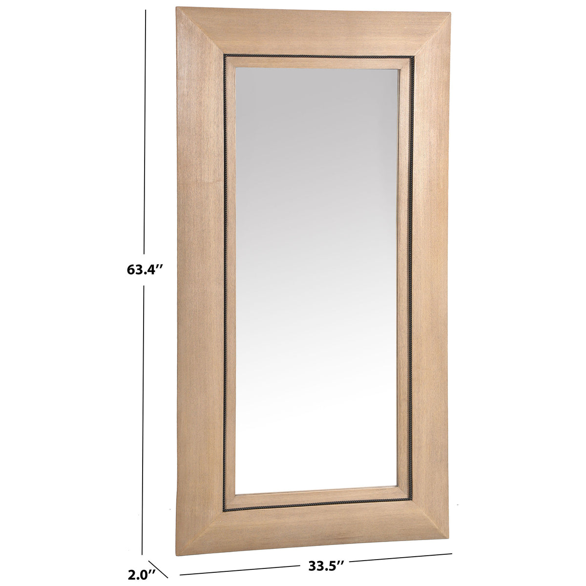 Natural-toned framed mirror measures 33.5 inches wide, 63.4 inches high, and 2 inches deep. || CMI4012A || dimension_studio