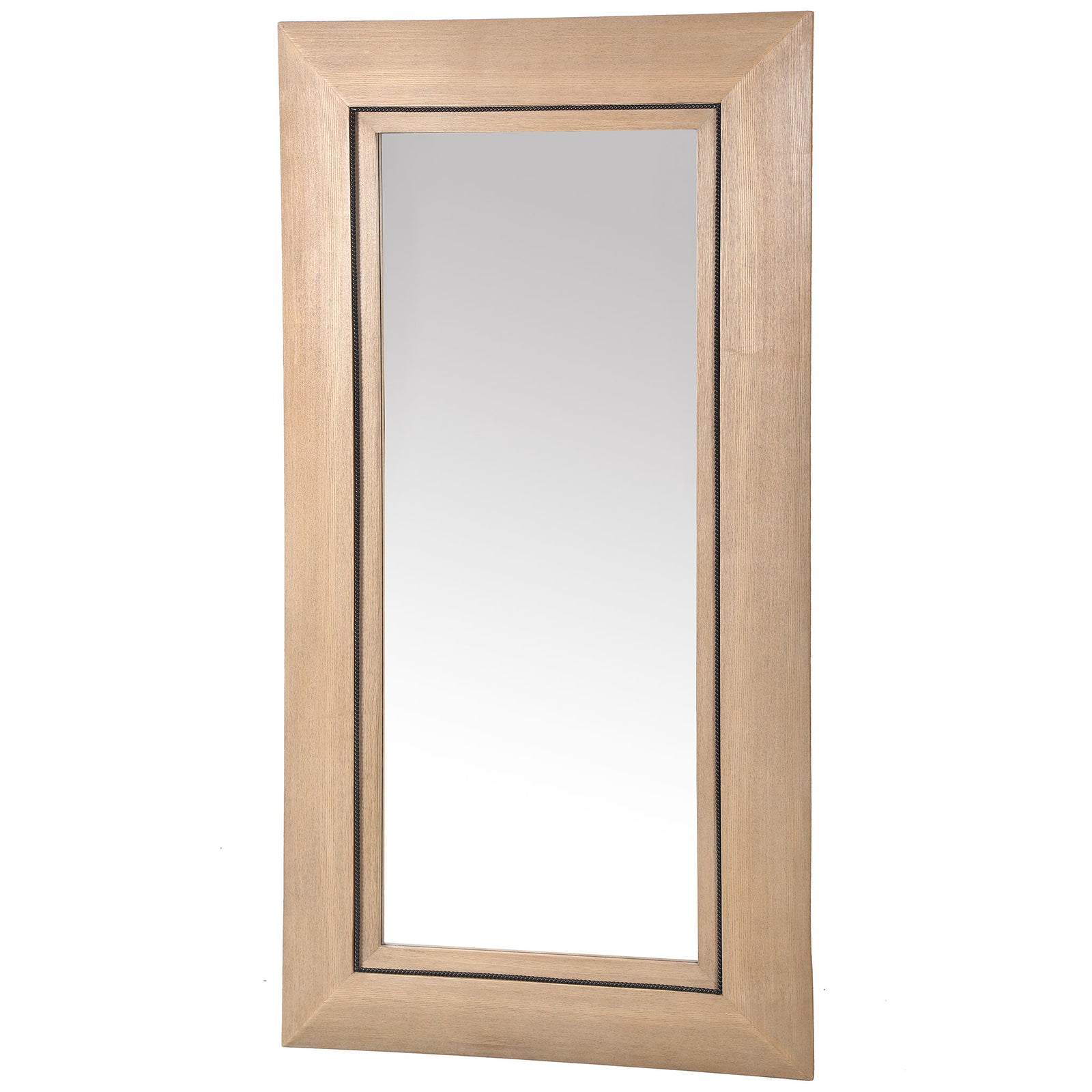 Mitered corners and a broad natural-toned frame add warmth and depth to this large mirror. || CMI4012A || front_angle_studio