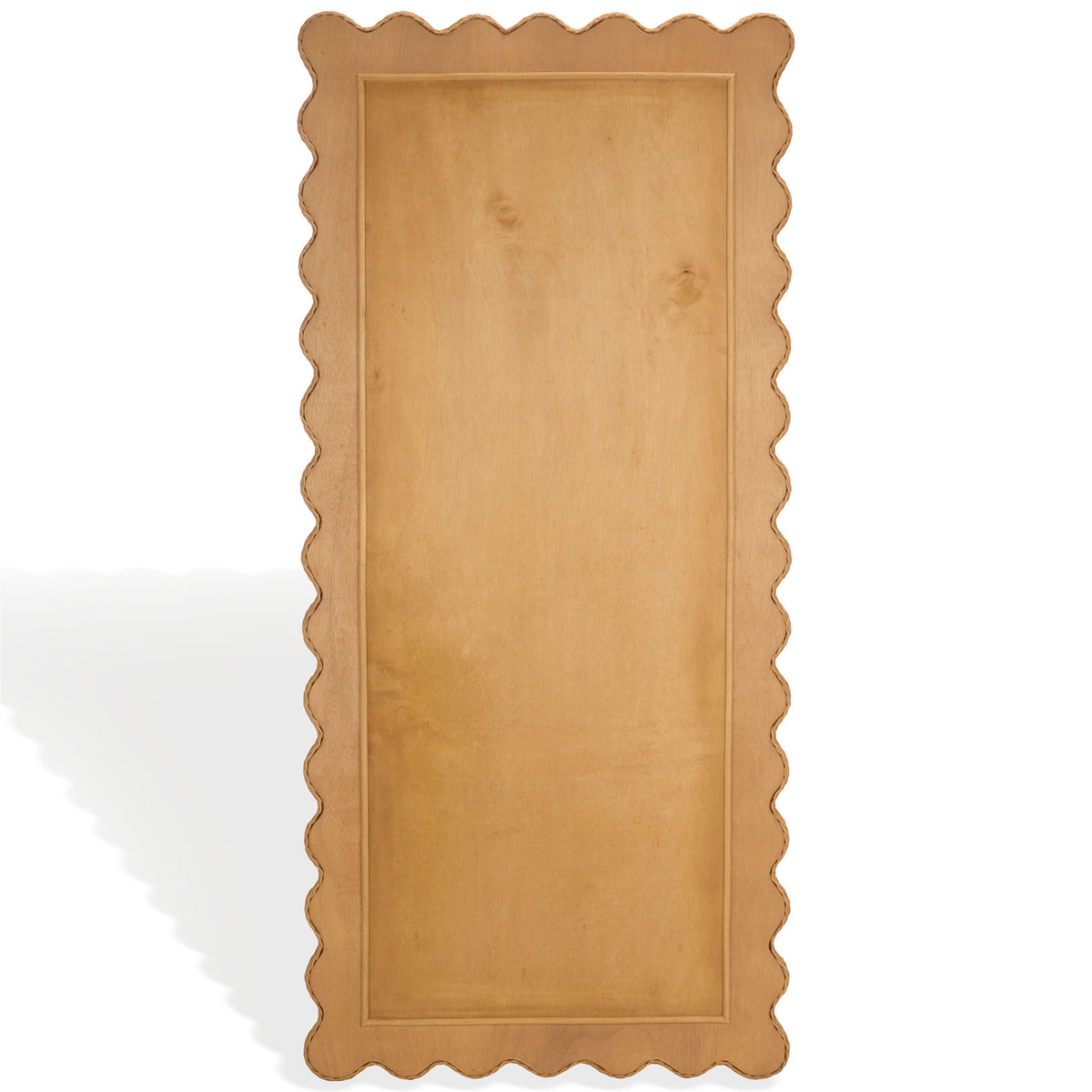A smooth plywood back supports the tall mirror's softly scalloped outline. || CWK3021A || back_studio
