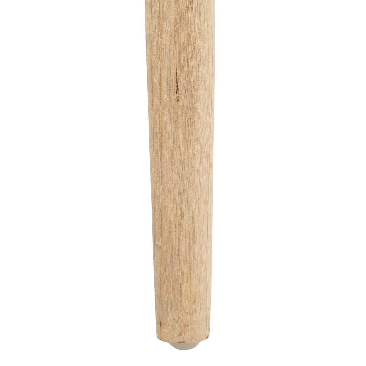 A pale natural wood leg shows subtle grain and a softly rounded foot