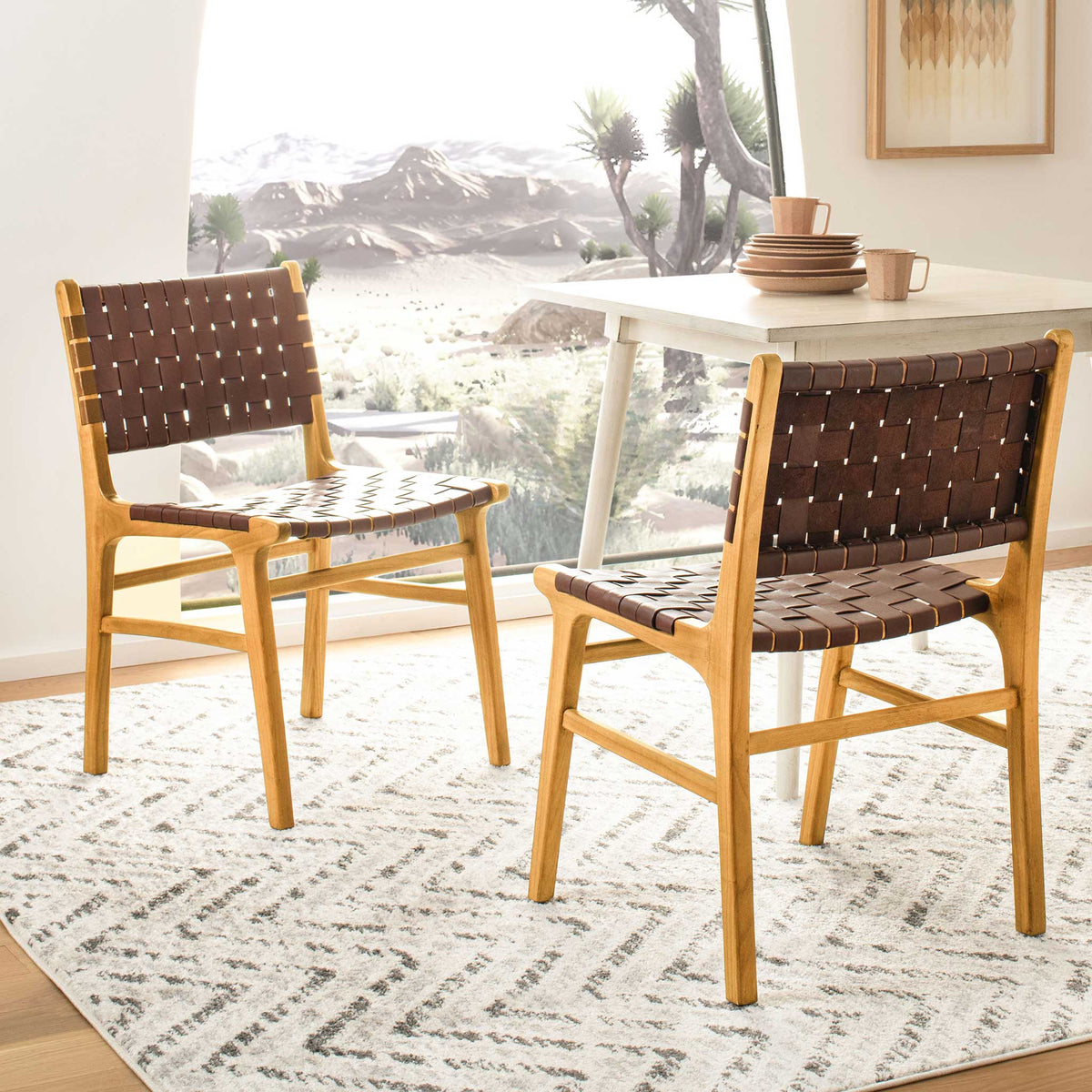 Tara Woven Leather Dining Chair (Set of 2)