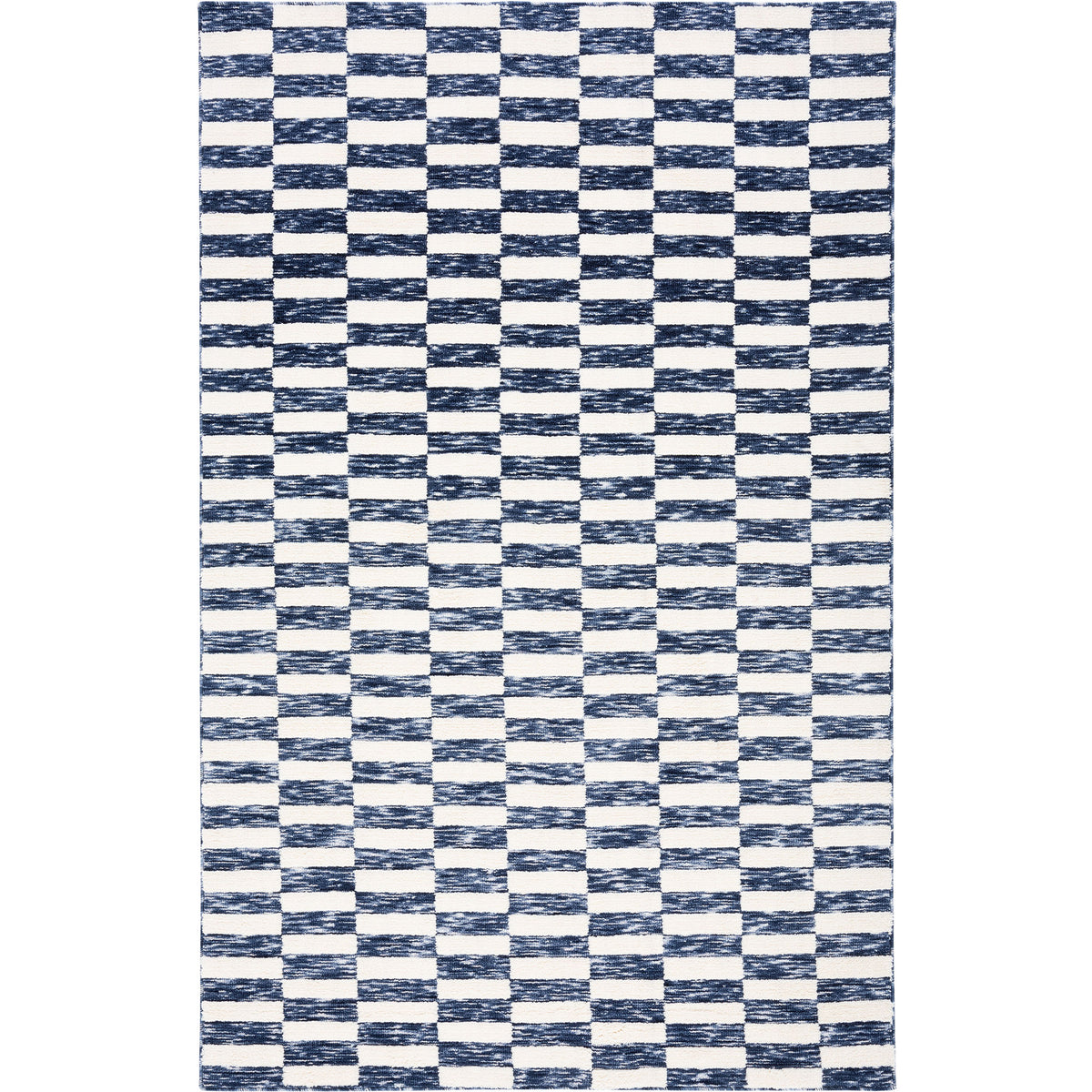 Navy and ivory check rug with heathered stripes and neatly finished edges || ECR109N-5 || top_studio