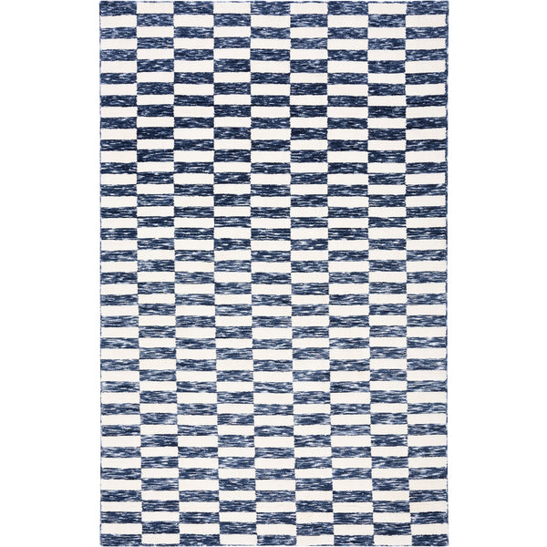 Navy and ivory check rug with heathered stripes and neatly finished edges || ECR109N-5 || top_studio