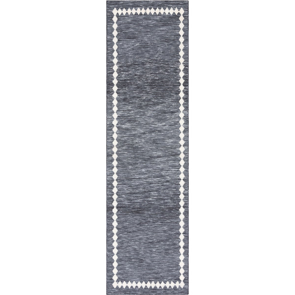Gray runner rug with ivory geometric border and heathered texture for a clean, modern look || ECR110F-28 || top_studio