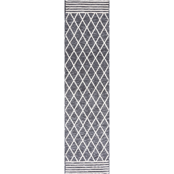 Gray and ivory trellis runner with striped end borders || ECR112F-28 || top_studio