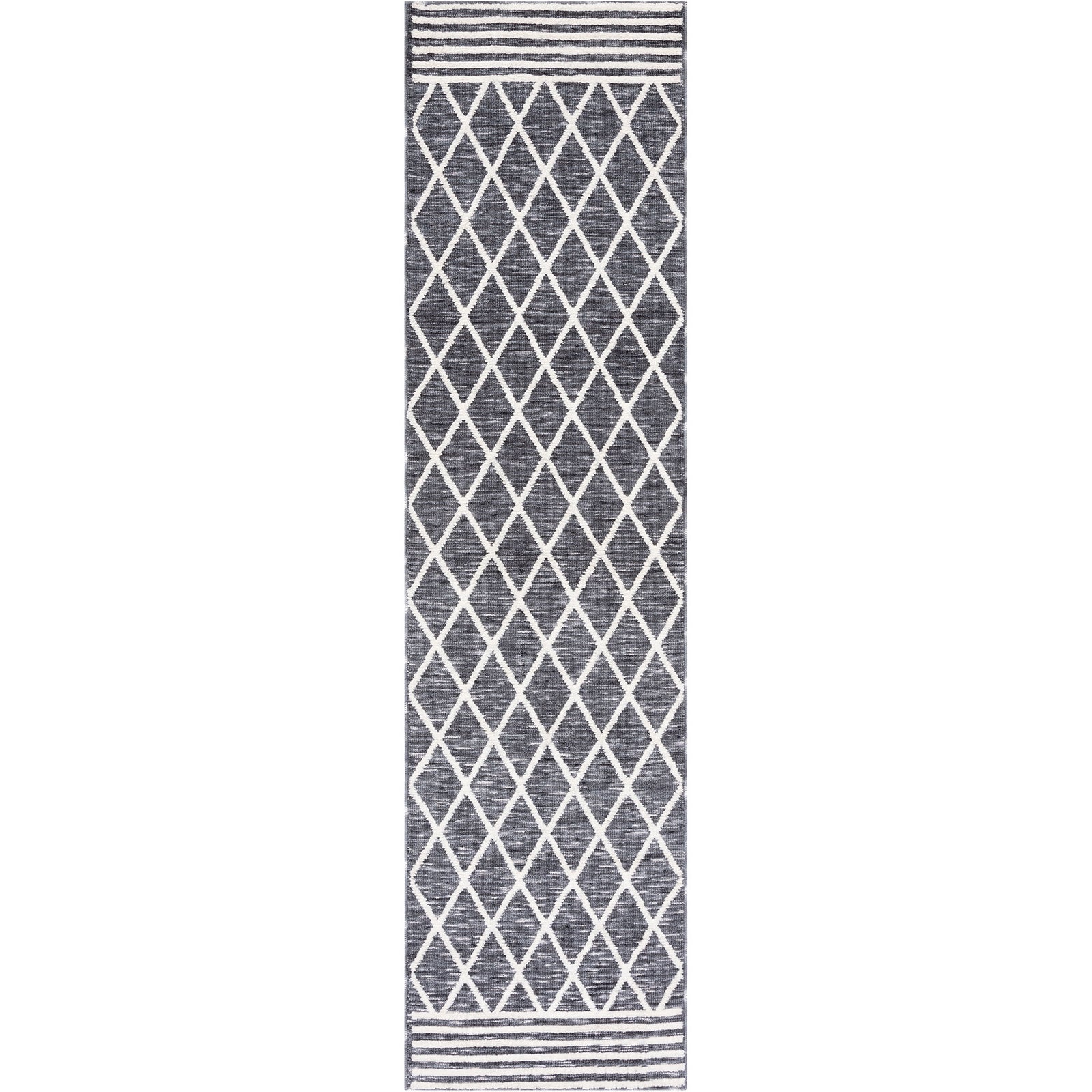 Gray and ivory trellis runner with striped end borders || ECR112F-28 || top_studio