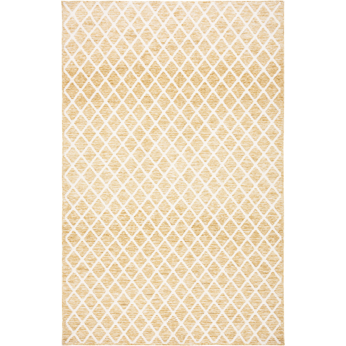Gold and ivory rug with a raised diamond lattice and neatly finished edges. || ECR113D-5 || front_studio