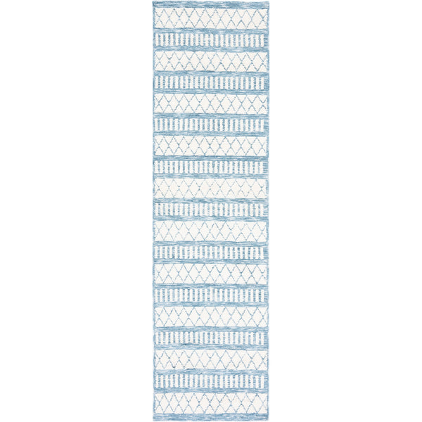 Ivory and blue geometric runner rug with alternating stripes and diamond motifs for a fresh, coastal feel || ECR114A-28 || top_studio