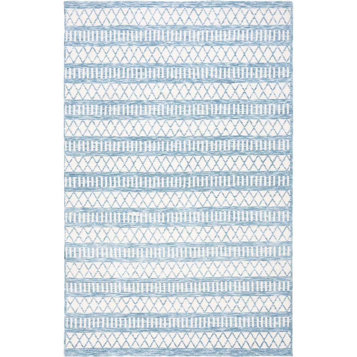 Ivory and blue geometric area rug with crisp diamonds and stripes for a fresh coastal look || ECR114A-5 || top_studio