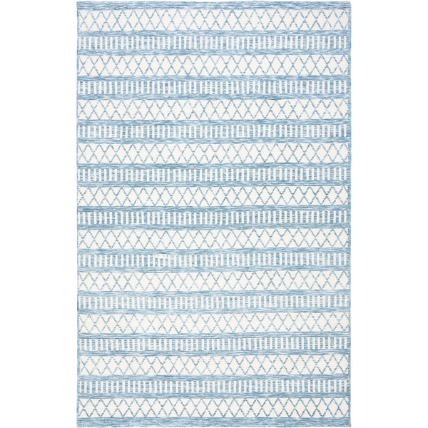 Ivory and blue geometric area rug with crisp diamonds and stripes for a fresh coastal look || ECR114A-5 || top_studio