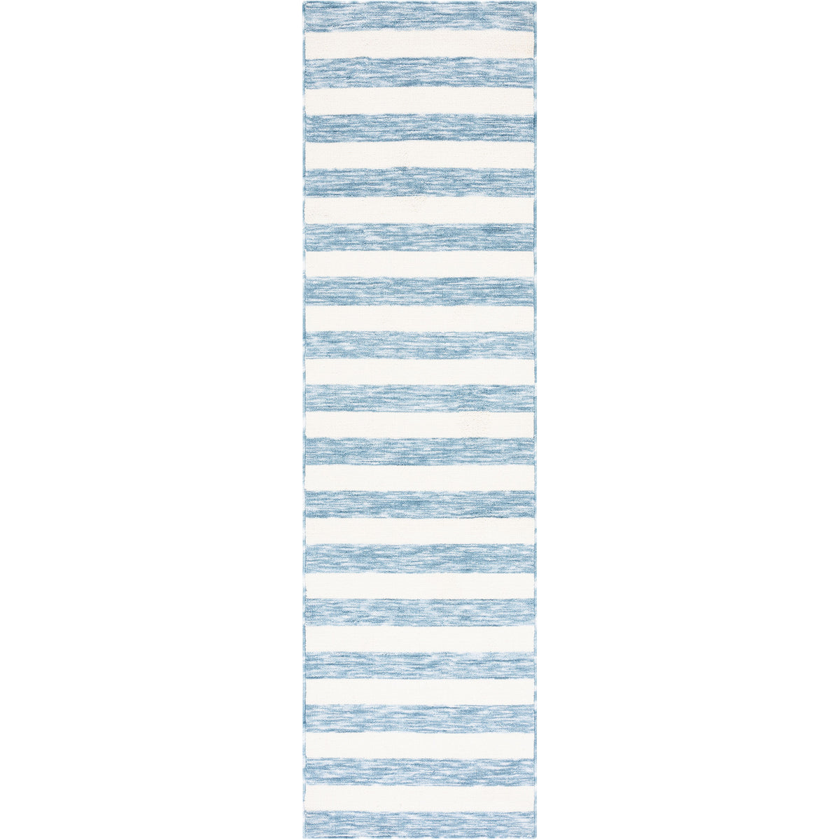 Light blue and ivory striped runner rug with crisp bands and a clean, coastal look || ECR115L-28 || top_studio