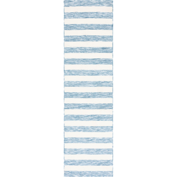 Light blue and ivory striped runner rug with crisp bands and a clean, coastal look || ECR115L-28 || top_studio