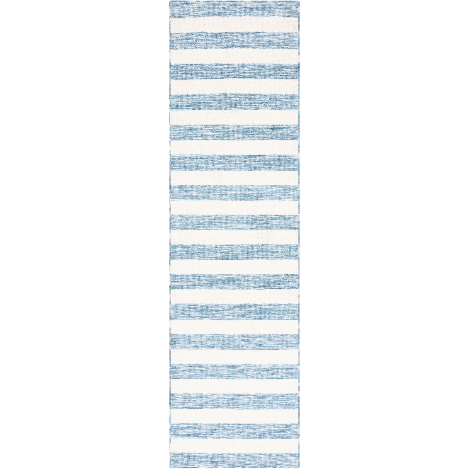 Light blue and ivory striped runner rug with crisp bands and a clean, coastal look || ECR115L-28 || top_studio