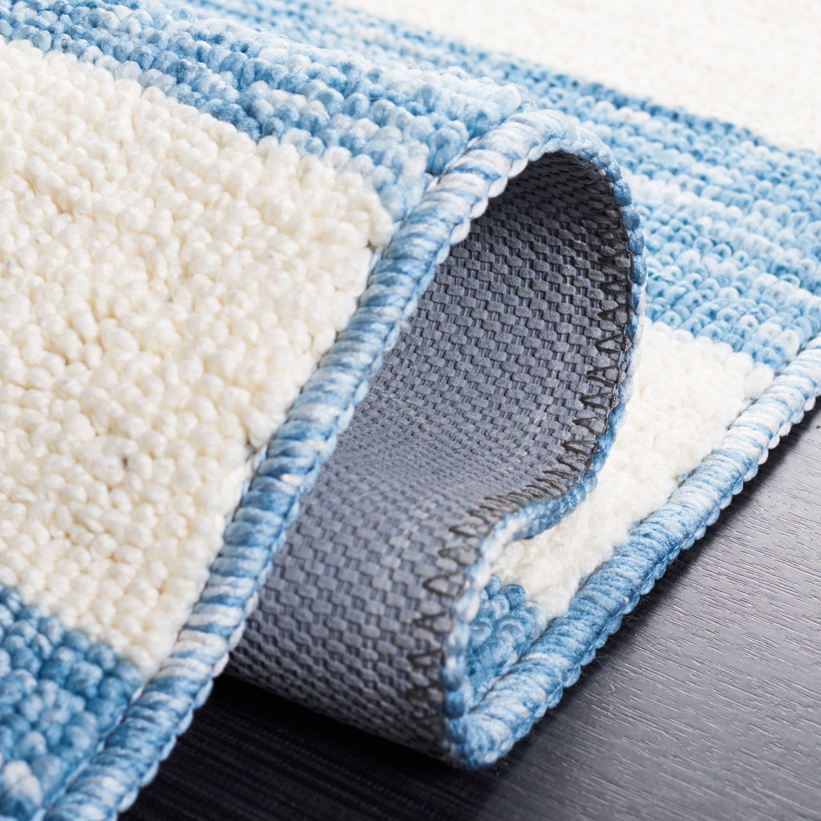 Light blue and ivory stripes lend a breezy coastal look with a soft, low-profile weave || ECR115L-5 || top_studio