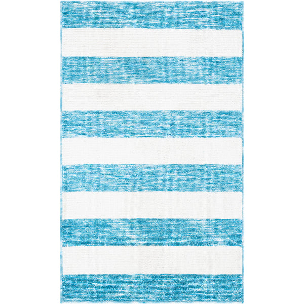Compact striped rug in blue and ivory with wide bands and a crisp, clean finish || ECR115M-24 || top_studio