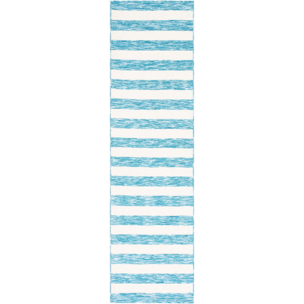 Blue and ivory striped runner rug with low-profile weave and neatly finished blue edges || ECR115M-28 || top_studio