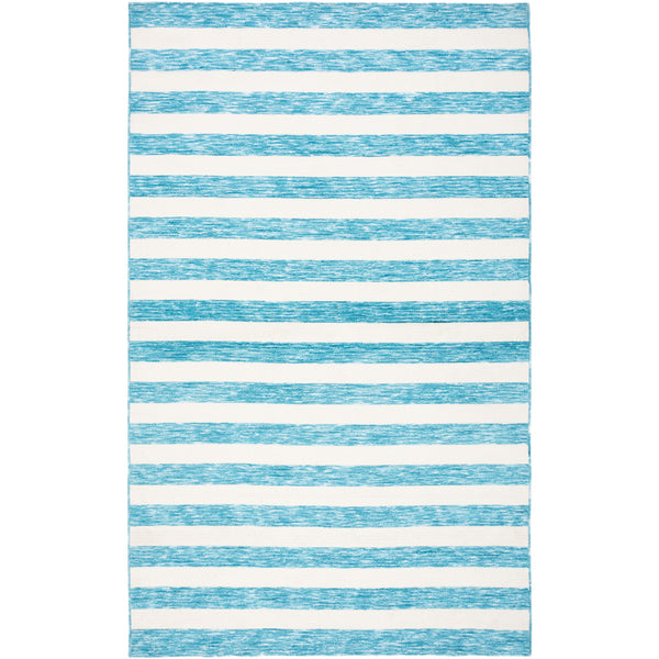 Blue and ivory striped area rug with crisp bands and heathered texture for a fresh coastal look || ECR115M-5 || top_studio