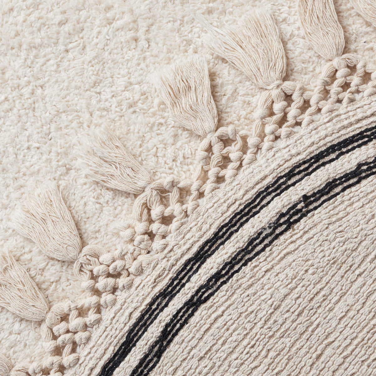 Sturdy cotton backing and neatly knotted tassels highlighted with slim black stripes || ECR201A-3R || backing_room