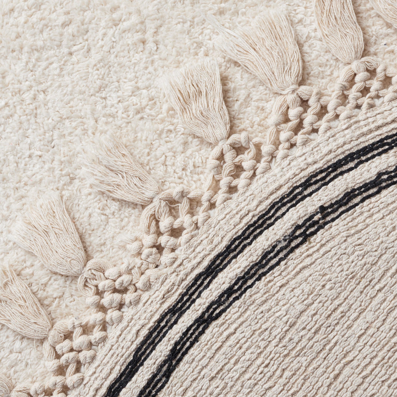 Sturdy cotton backing and neatly knotted tassels highlighted with slim black stripes || ECR201A-3R || backing_room