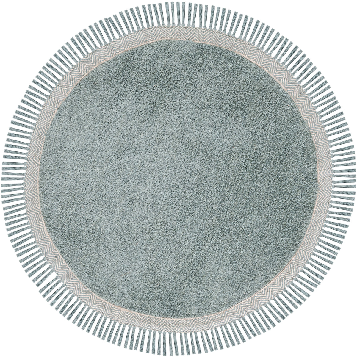 Round teal rug with ivory border and tassels for a relaxed boho look || ECR202J-3R || top_studio