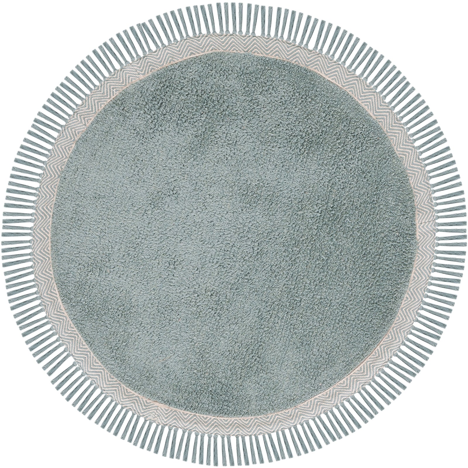 Round teal rug with ivory border and tassels for a relaxed boho look || ECR202J-3R || top_studio