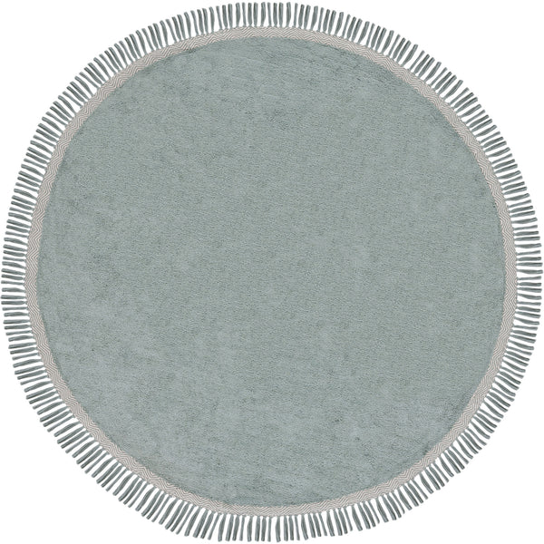 Teal round rug with ivory wave border and playful tassel fringe || ECR202J-6R || top_studio