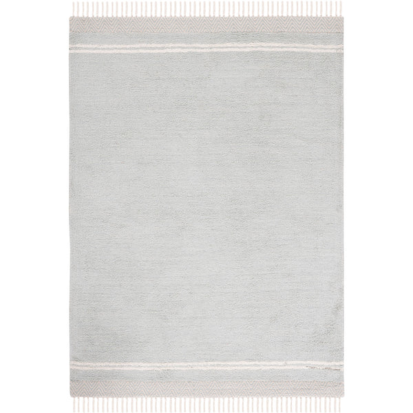Light blue rug with ivory tasseled ends and a subtle chevron border for easy, breezy style || ECR211J-4 || top_studio