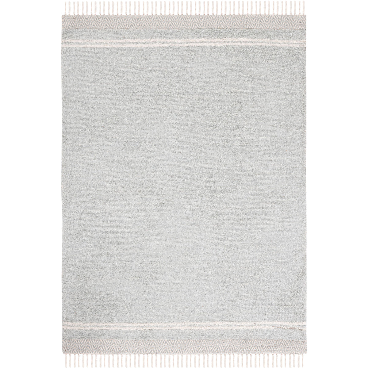Light blue rug with ivory tasseled ends and a subtle chevron border for easy, breezy style || ECR211J-4 || top_studio