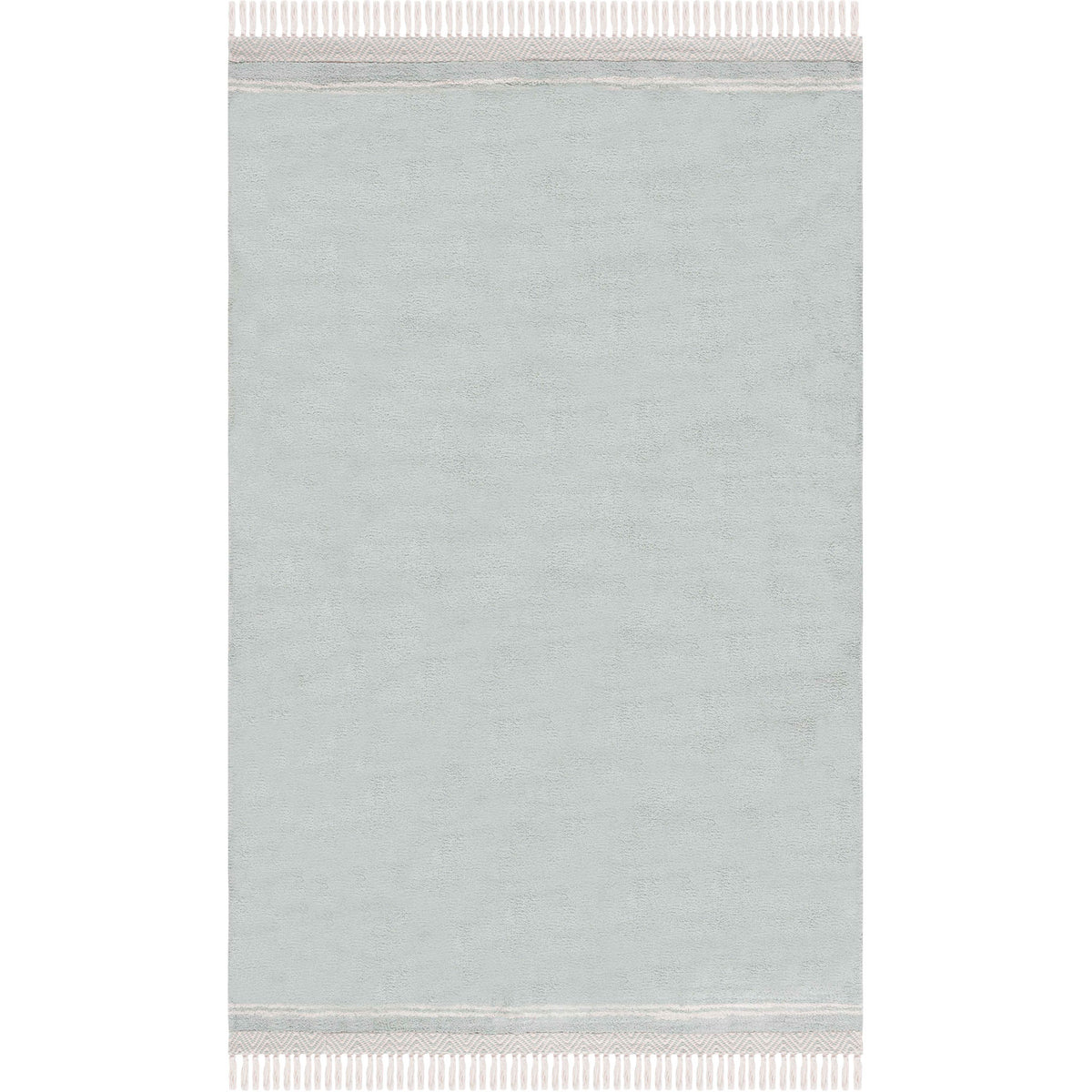 Light blue area rug with ivory tassel fringe and a minimalist border for clean, coastal style || ECR211J-5 || top_studio