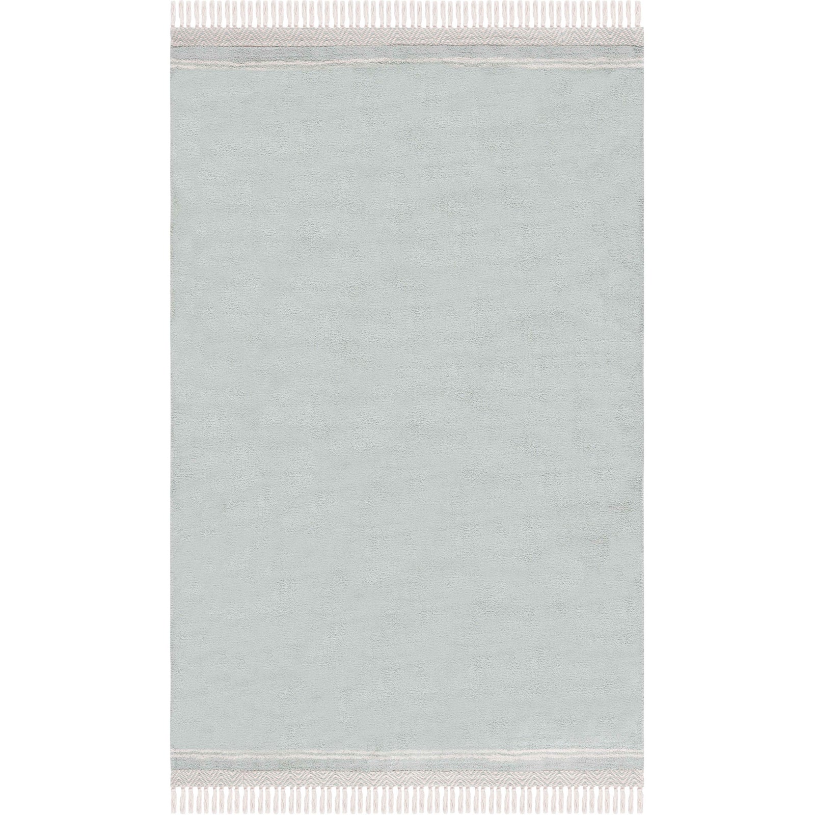 Light blue area rug with ivory tassel fringe and a minimalist border for clean, coastal style || ECR211J-5 || top_studio