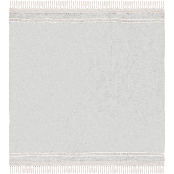 Square light blue rug finished with ivory tassels and refined chevron border at both ends || ECR211J-6SQ || top_studio