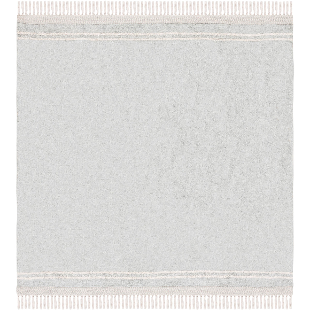 Square light blue rug finished with ivory tassels and refined chevron border at both ends || ECR211J-6SQ || top_studio