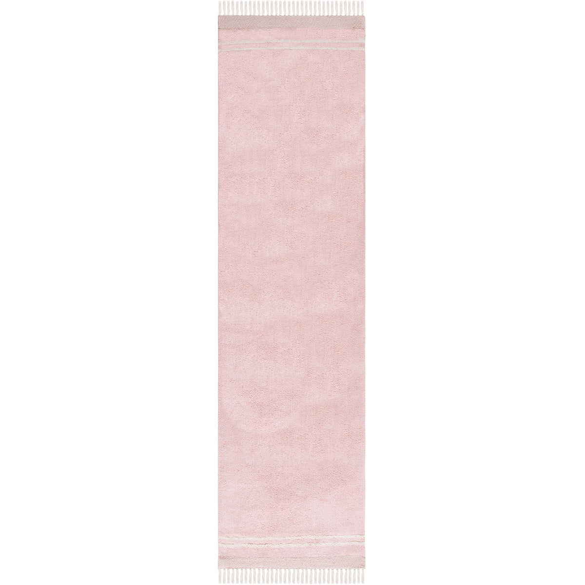Soft pink runner rug with ivory tassel fringe and subtle woven border accents || ECR211U-29 || top_studio