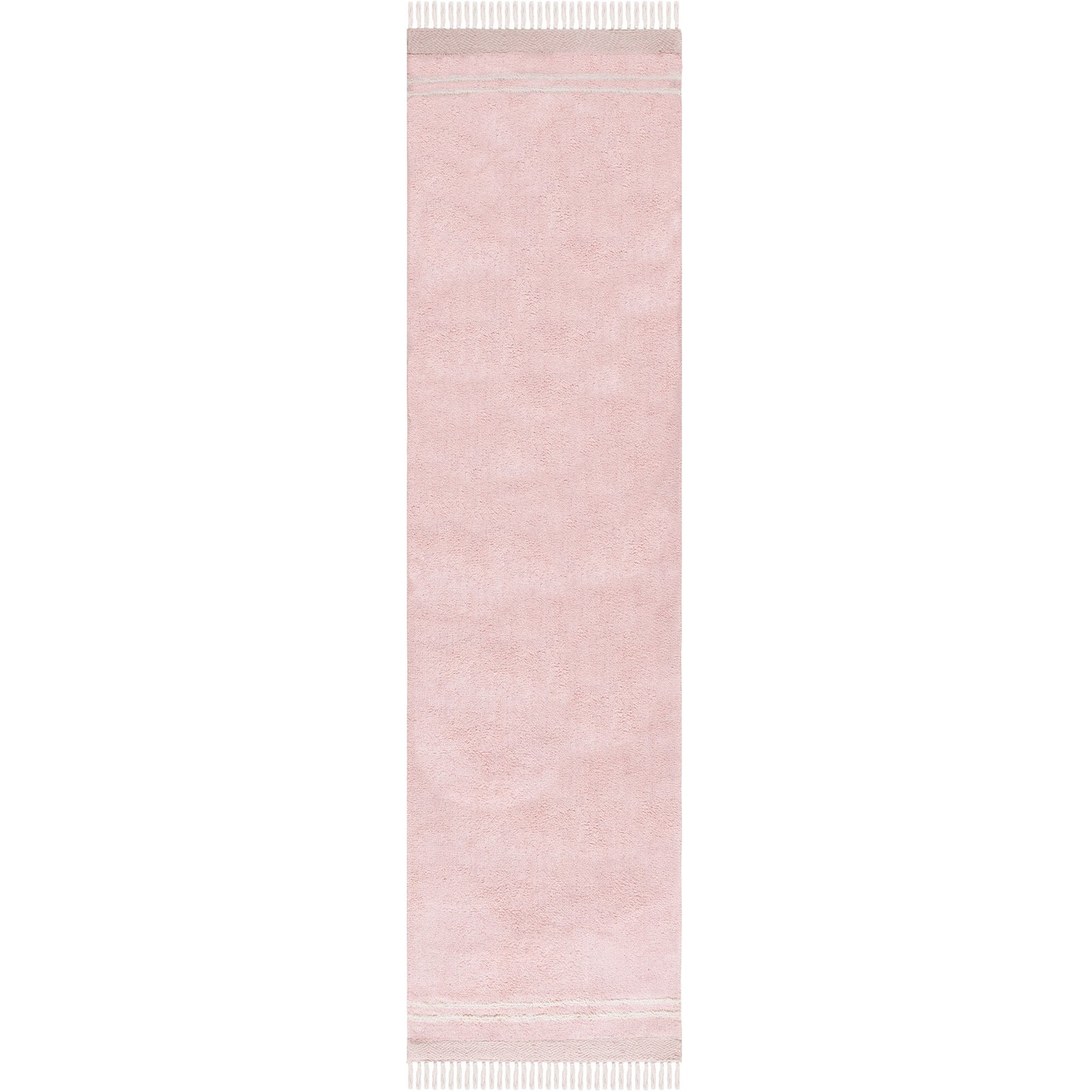 Soft pink runner rug with ivory tassel fringe and subtle woven border accents || ECR211U-29 || top_studio