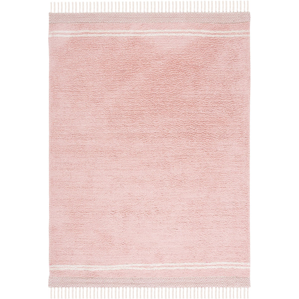 Compact pink rug framed by ivory striping and tasseled edges for a clean, modern accent. || ECR211U-4 || top_studio